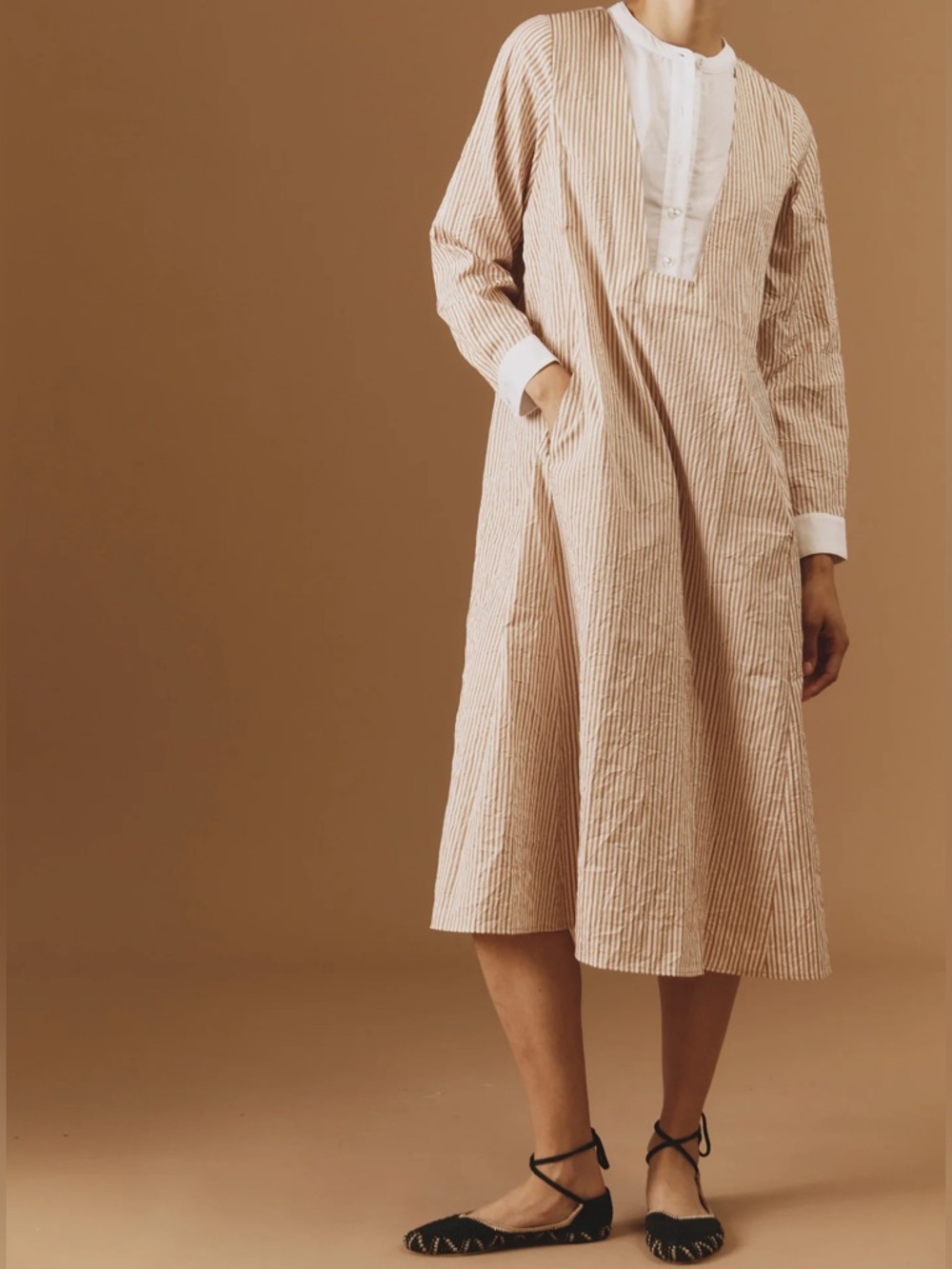 Thierry Colson Victoria Long Kaftan Crinkle Satin Cappuccino Size Small NWT